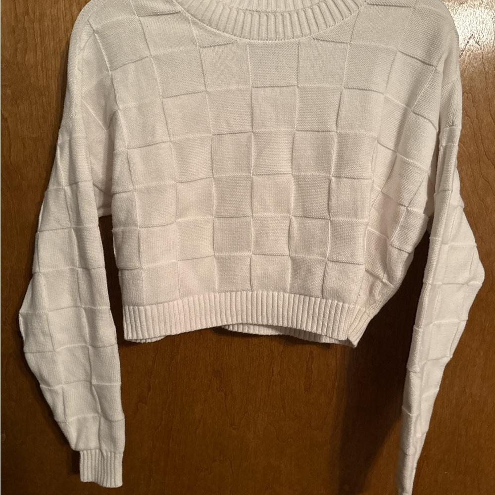 White Cropped Knit Sweater Hollister